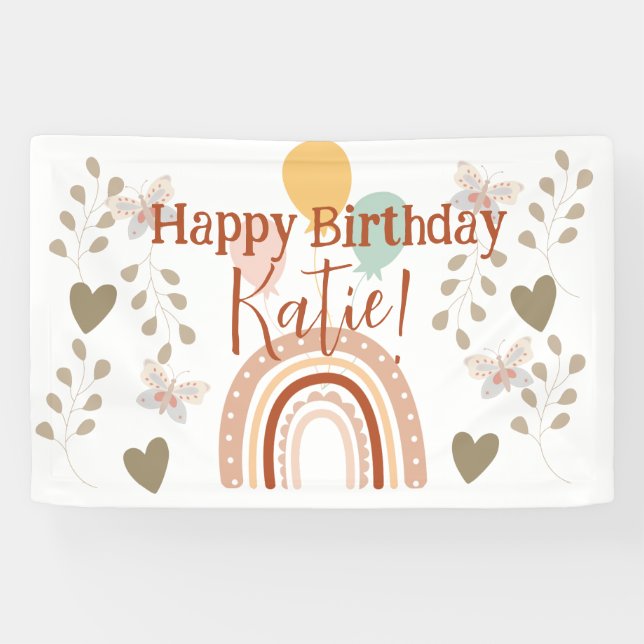Bannière de la fête d'anniversaire Boho Rainbow (Horizontal)