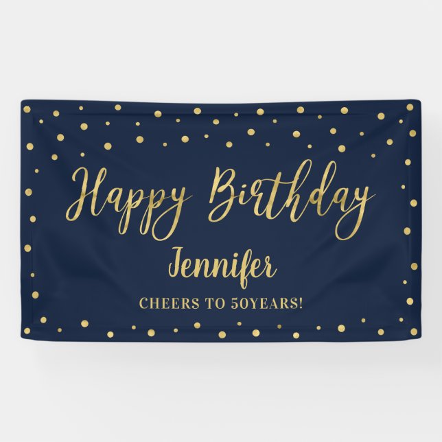 Bannière de la fête d'anniversaire Gold & Navy (Horizontal)