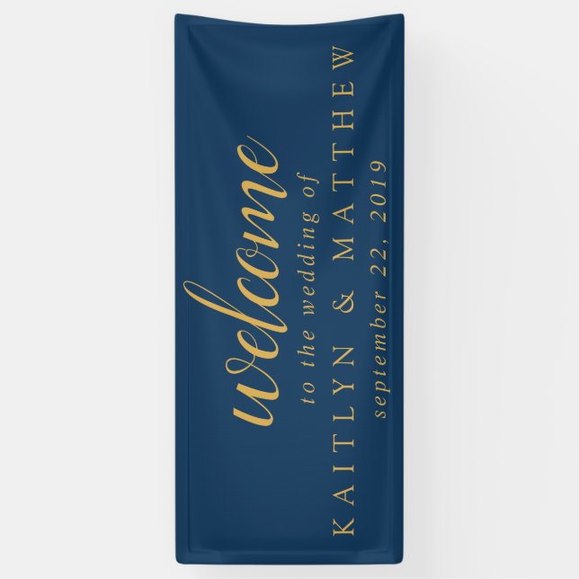 Bannière de la fête de mariage avec cadre bleu or  (Vertical)