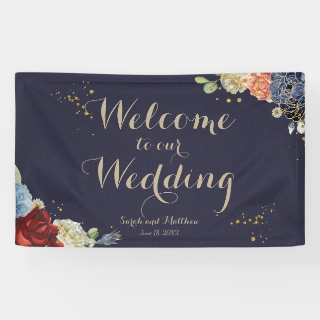 Bannière de la marine Rose de Bourgogne Mariage Fl (Horizontal)
