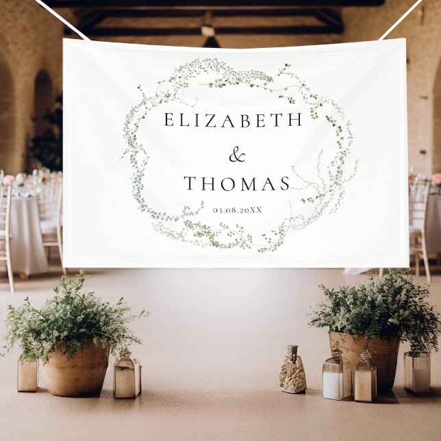 Bannière de Leafy Wedding (Simple, elegant, botanical, white wedding banner.)