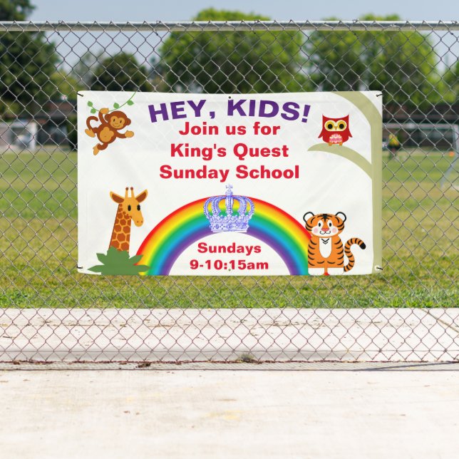 Bannière de l'école de dimanche animal amusant (En situation)