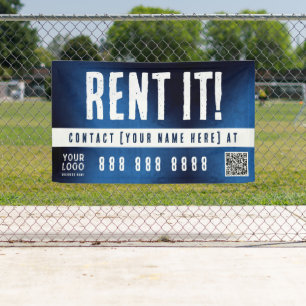 Bannière de location avec code QR dégradé de bleu 