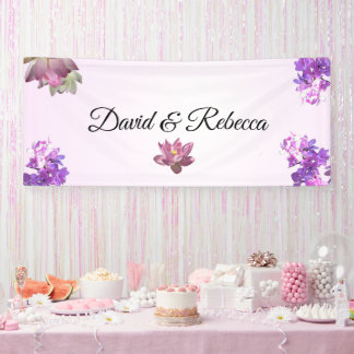 Bannière de mariage à fleurs dégradé rose