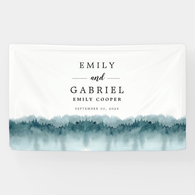 Bannière de Mariage d'aquarelle de la forêt de Rus (Horizontal)