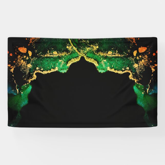 Bannière de Mariage de fond en or noir vert (Horizontal)