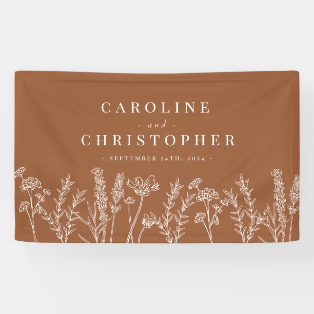 Bannière de Mariage Fleur sauvage orange brûlé (Horizontal)