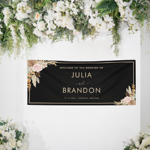 Bannière de Mariage floral en laiton noir Boho Pam