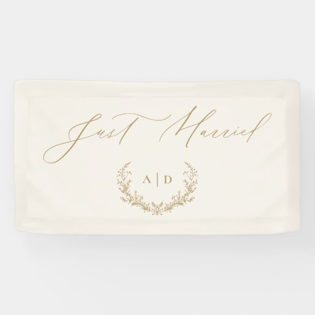 Bannière de mariage "Just Married" avec monogramme (Horizontal)