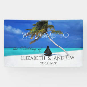 Bannière de mariage Palmier Plage Tropicale Chaude