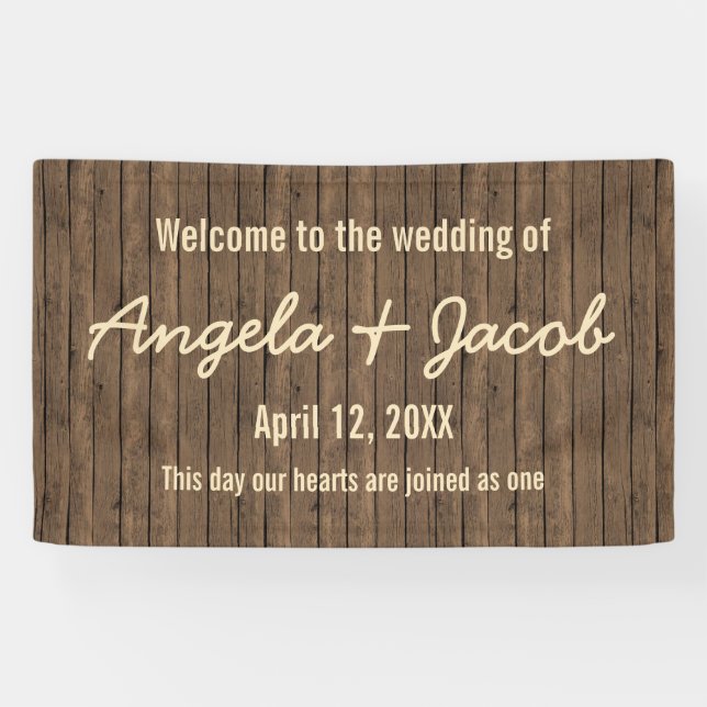 Bannière de Mariage personnalisée en bois rustique (Horizontal)