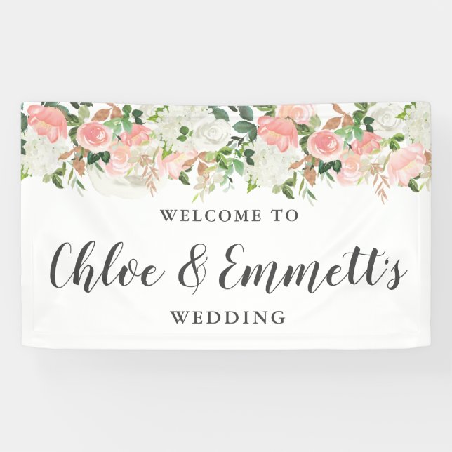 Bannière de Mariage rose et blanc rustique (Horizontal)