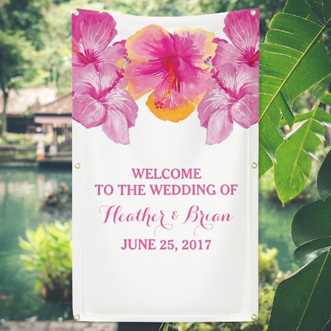 Bannière de Mariages floraux de l'Hibiscus brossé (Brushed Hibiscus Floral Wedding Welcome Banner)
