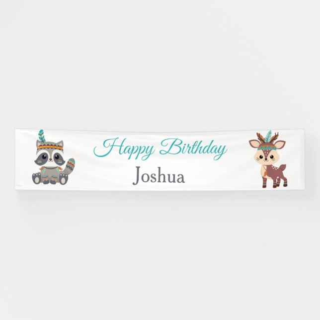 Bannière de mignons animaux tribaux en bois (Horizontal)
