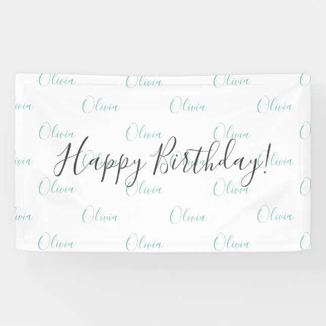 Bannière de nom d'anniversaire Turquoise personnal (Horizontal)