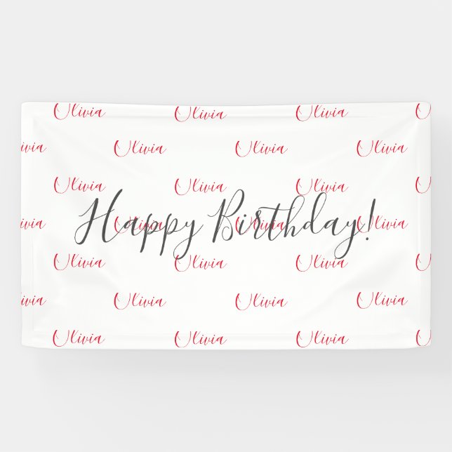 Bannière de nom rouge d'anniversaire personnalisée (Horizontal)