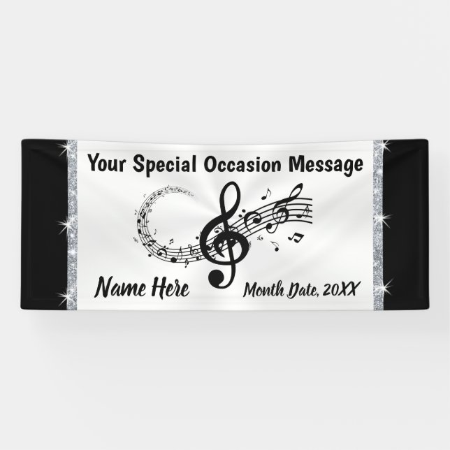 Bannière de notes musicales personnalisées, noir e (Horizontal)
