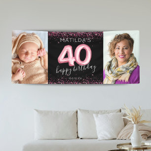 Bannière de photo d'anniversaire Black Pink 40e jo