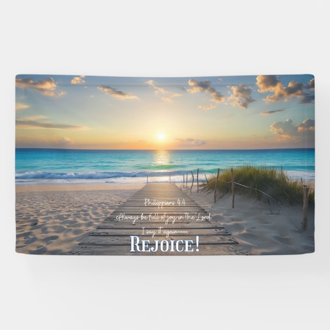 Bannière de plage avec Philippians 4:4 REJOICE! (Horizontal)