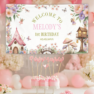 Bannière de premier anniversaire de fée de fleurs 