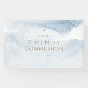 Bannière de première communion garçon aquarelle bl