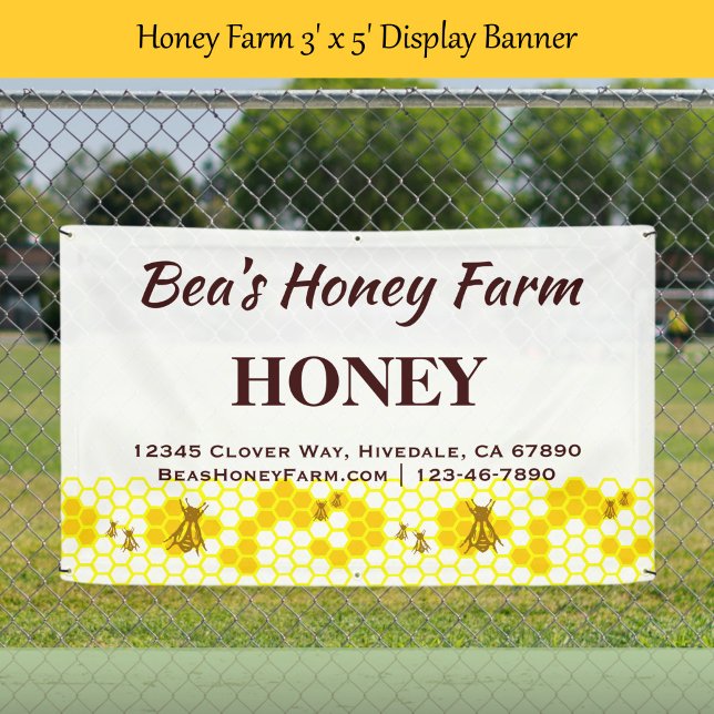 Bannière de présentation de la ferme de miel d'abe (Custom Bees Honey Farm 3' x 5' Display Banner)