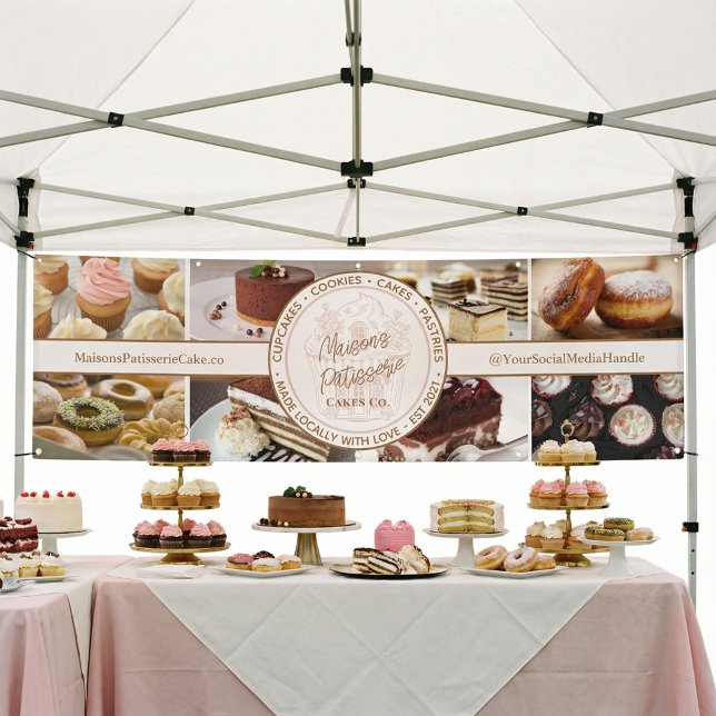 Bannière de stand de marché de pâtisserie de cupca (Cupcake Bakery Pastry Photo Collage Market Booth Banner)