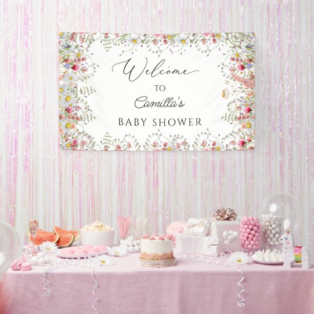 Bannière de toile de fond pour Baby Shower Fleurs  (Fête)