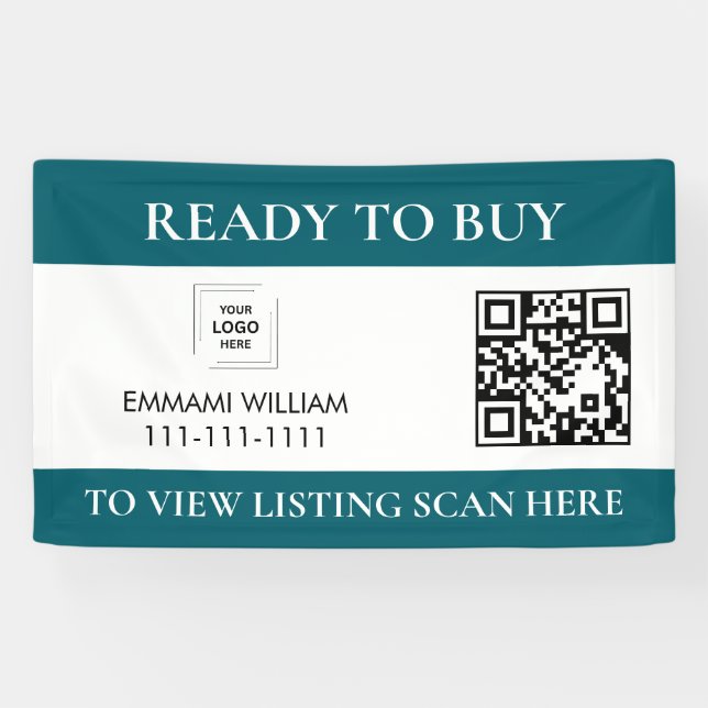 Bannière de vente de propriété avec code QR de l'a (Horizontal)