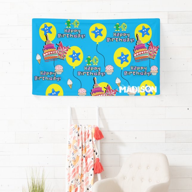 Bannière de vinyle, Bannière joyeuse du 10e annive (En situation)