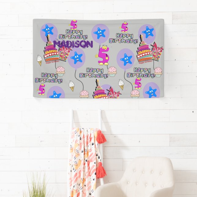 Bannière de vinyle, Bannière joyeuse du 5e anniver (En situation)