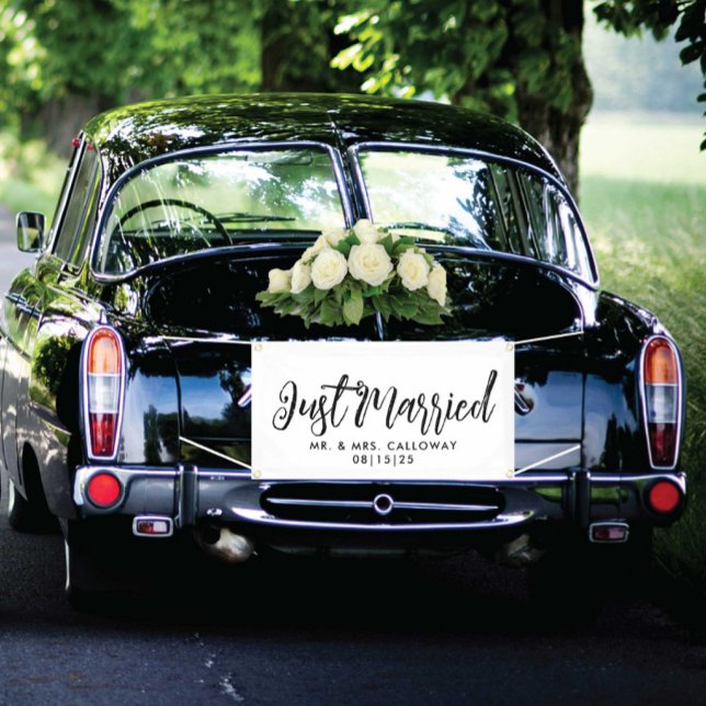 Bannière de voiture juste marié script amusant (Créateur téléchargé)