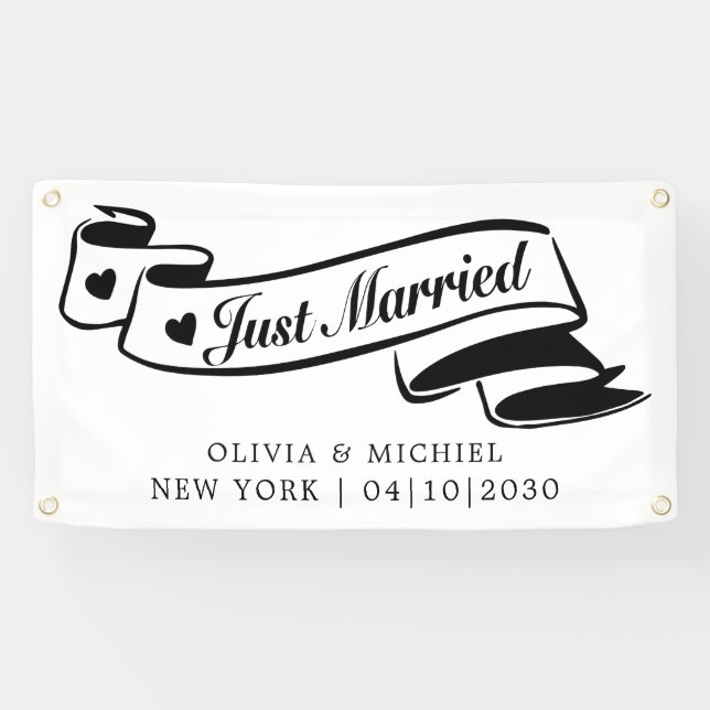 Bannière de voiture mariage Moderne avec cœur (Horizontal)