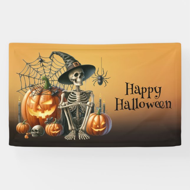 Bannière d'Halloween Citrouilles de squelette (Horizontal)