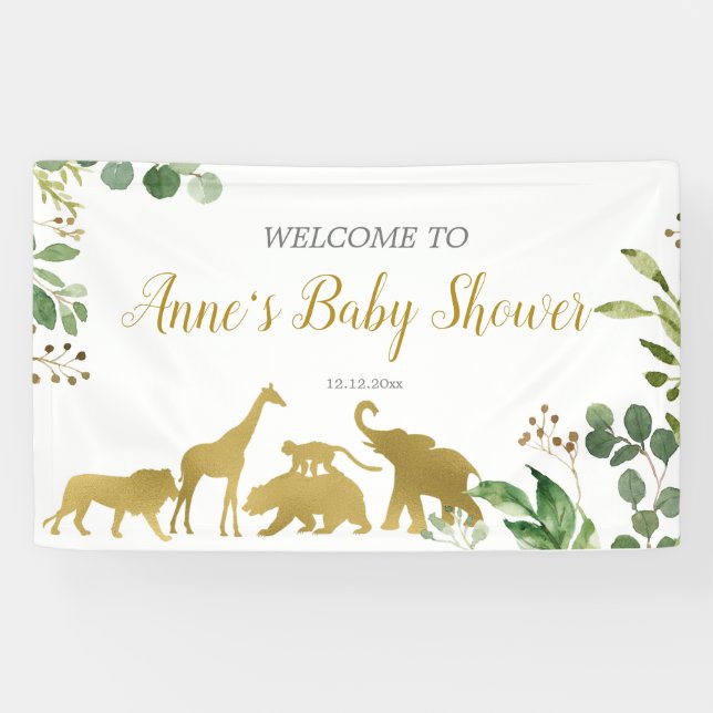 Bannière du Baby shower animalier Safari de verdur (Horizontal)