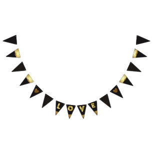 Bannière du drapeau Garland noir et or "Amour"