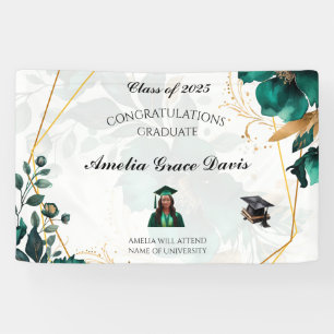 Bannière élégante de graduation verte et or