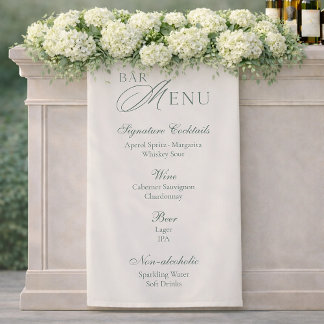 Bannière élégante de menu de bar de mariage vert s