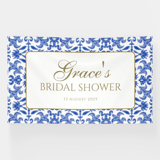 Bannière élégante de style italien bleu et blanc (Horizontal)