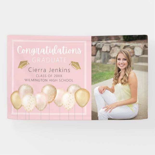 Bannière élégante Soft Pink Gold Photo Graduation (Horizontal)