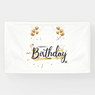 Bannière en vinyle 3x5 Joyeux Anniversaire Or