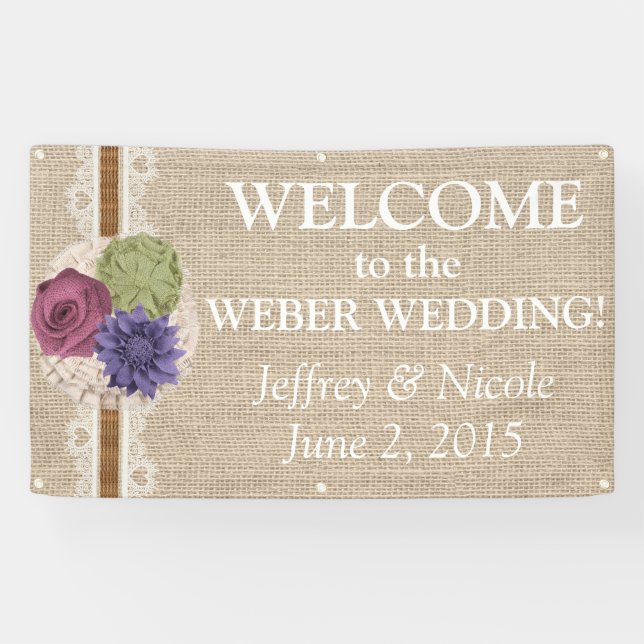 Bannière faite sur commande rustique de mariage de (Horizontal)