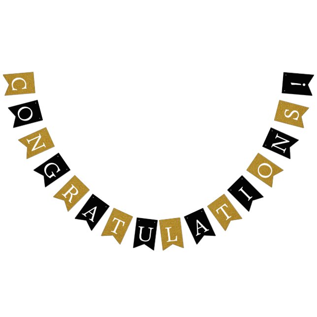 Bannière Félicitations Black et Faux Gold (Tout)