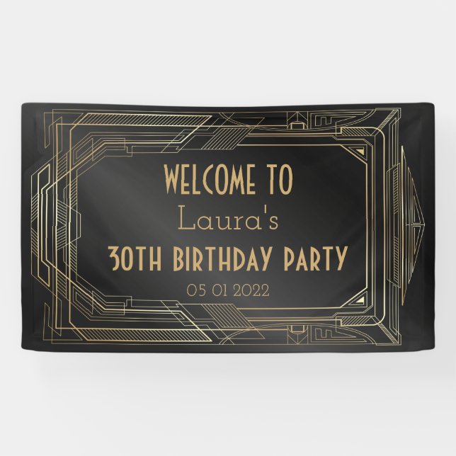Bannière Gold et Black Great Gatsby Party Retour (Horizontal)
