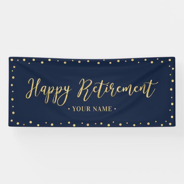 Bannière Gold & Navy Blue Happy Retraite Party (Horizontal)