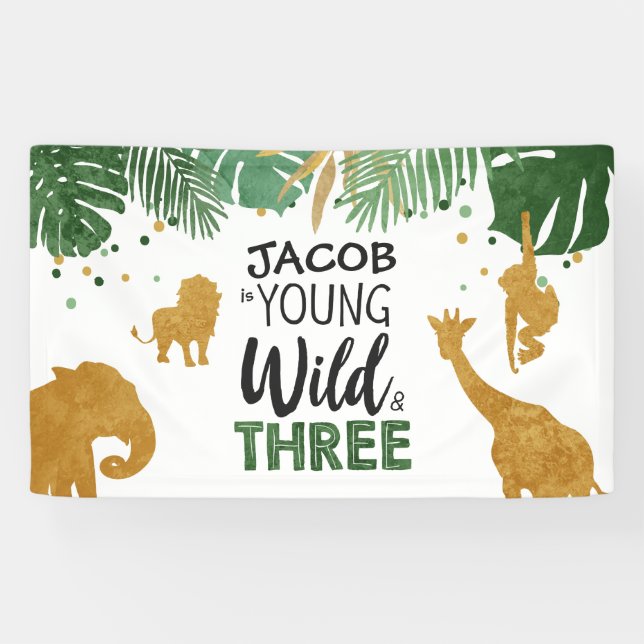 Bannière Jeune Wild Trois Anniversaire Safari Anim (Horizontal)
