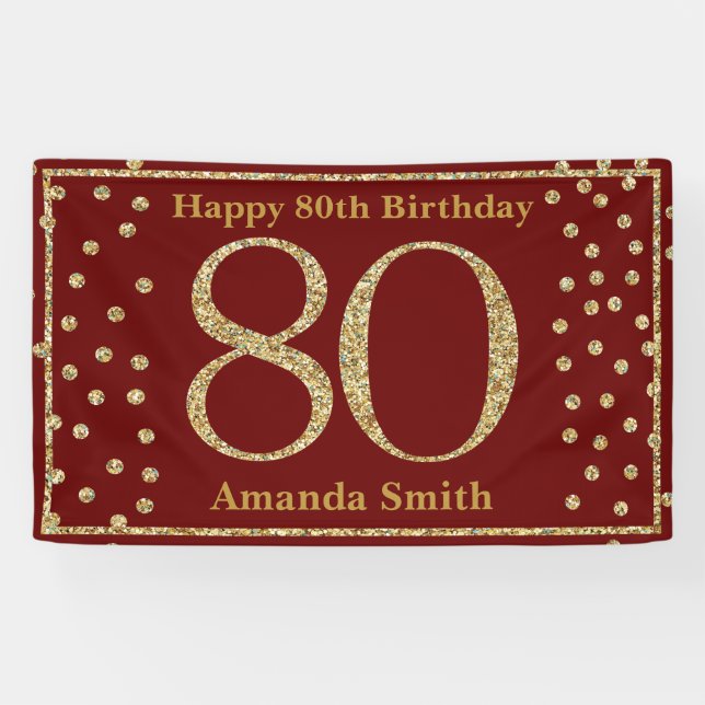 Bannière joyeuse du 80e anniversaire Burgundy Red  (Horizontal)