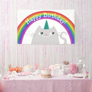 Bannière Joyeux Anniversaire Chat Mignon Arc-en-Ci