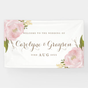 Bannière Mariage Aquarelle Pink Peonies