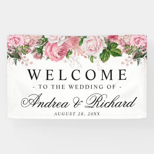 Bannière Mariage de bienvenue rose floral (Horizontal)
